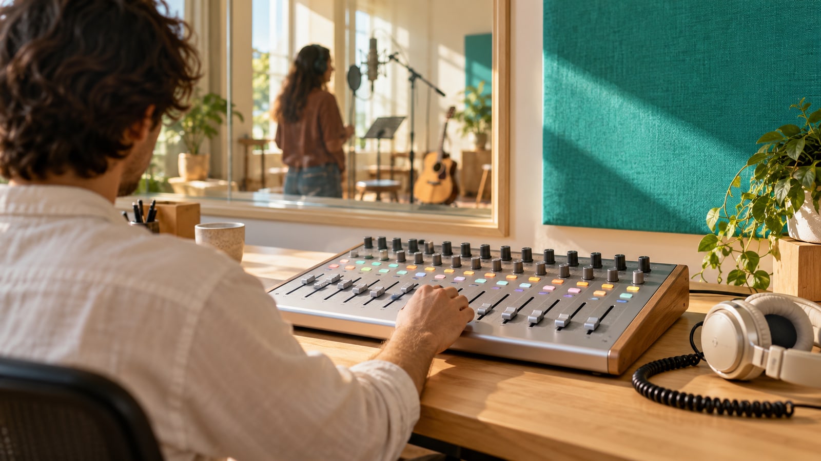 Black and green audio mixer